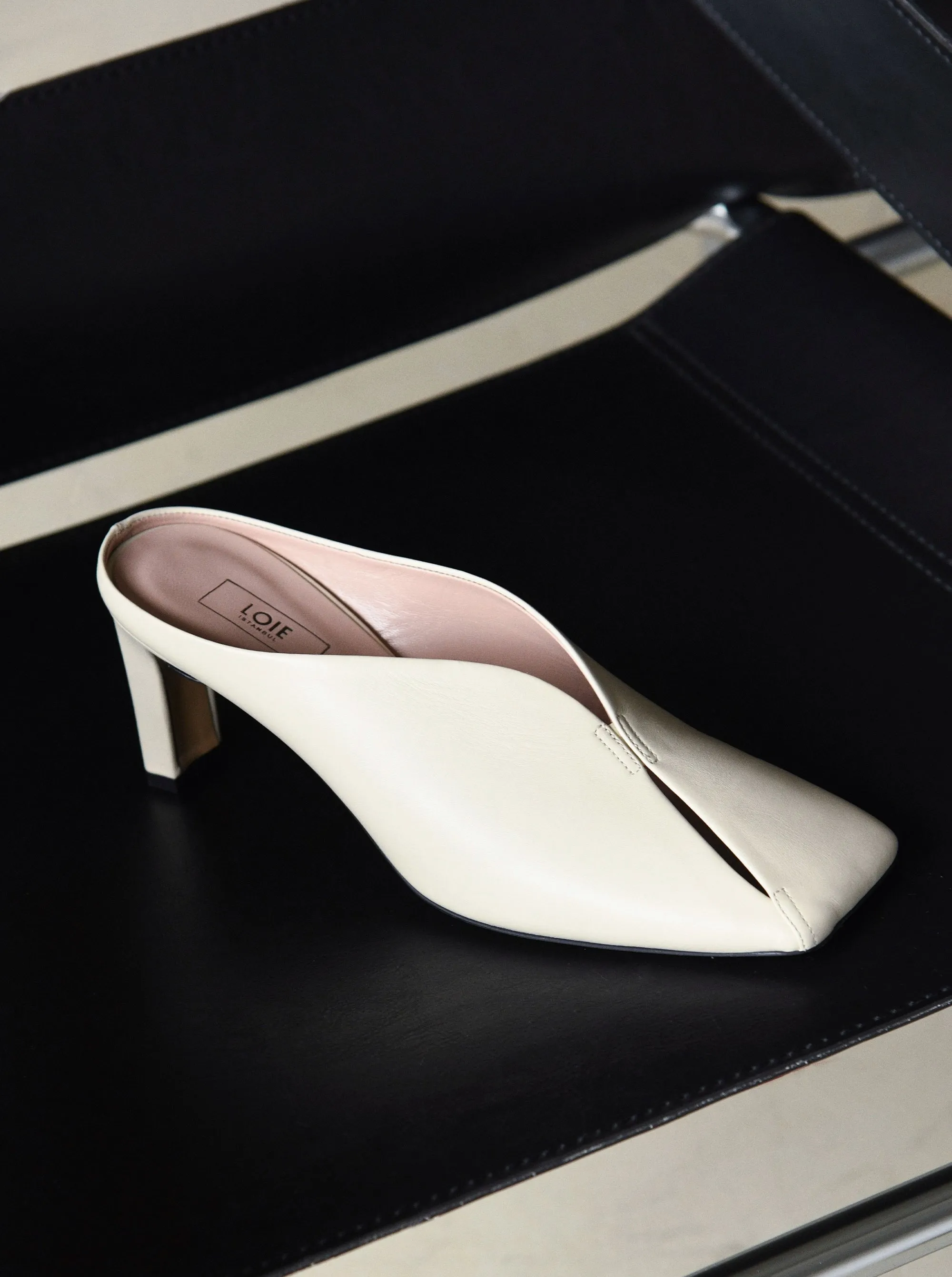 SABRINA BEIGE LEATHER MULES SLIPPERS