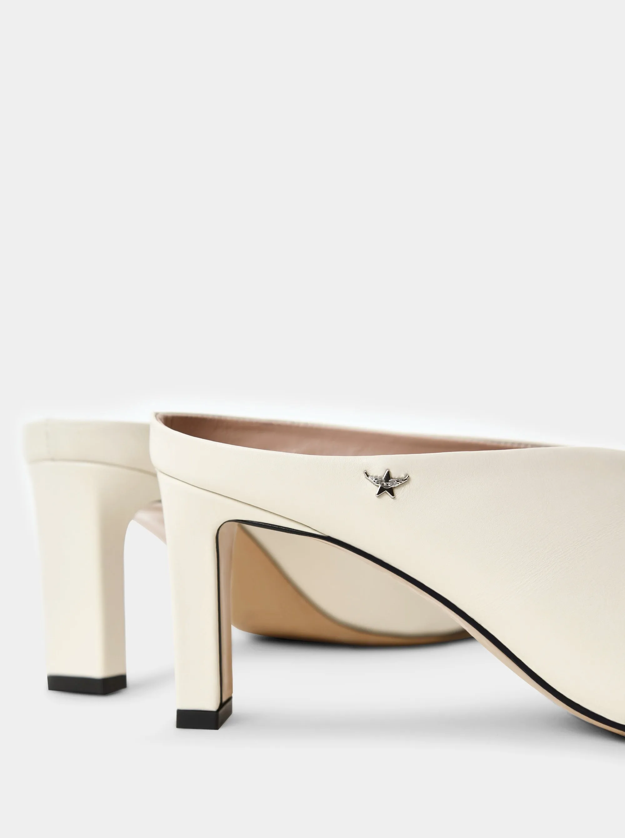 SABRINA BEIGE LEATHER MULES SLIPPERS