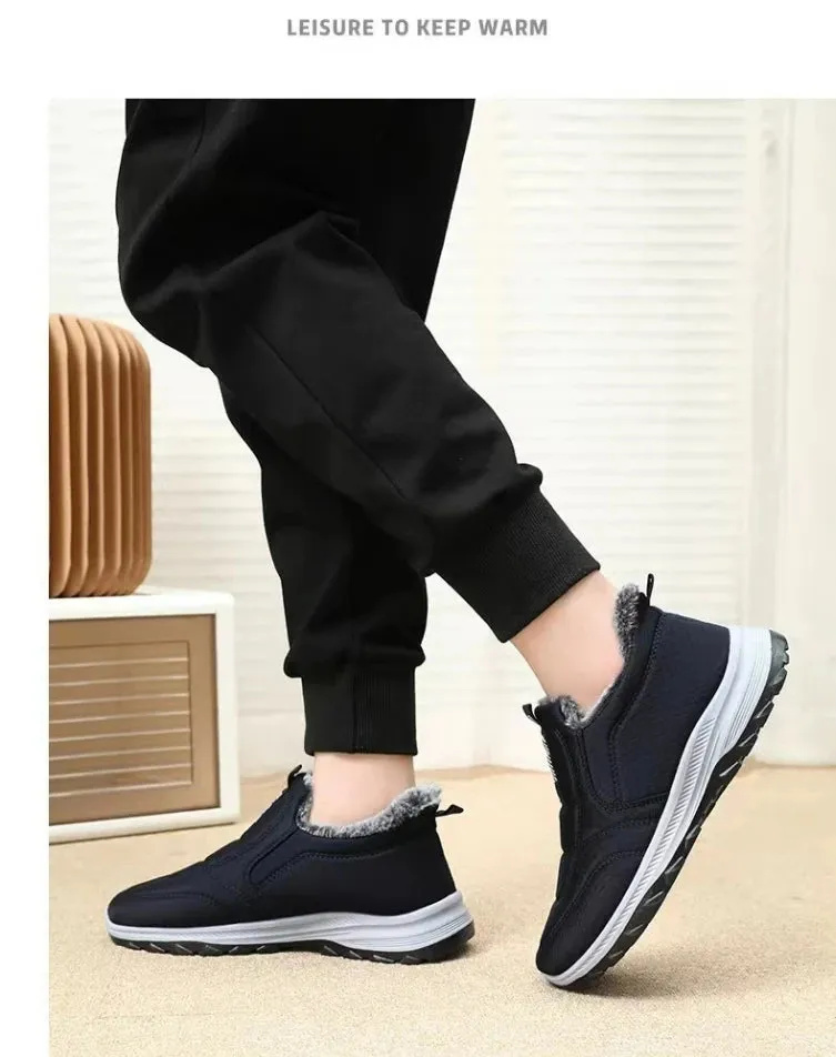 Snow Boots Thick Fur Non-slip Sneakers for Men – Cotton Ankle Boots, Lightweight Outdoor Hiking Shoes, Warm Walking Boots for Winter