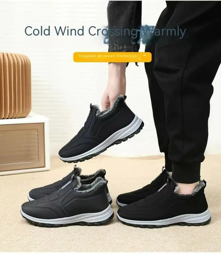 Snow Boots Thick Fur Non-slip Sneakers for Men – Cotton Ankle Boots, Lightweight Outdoor Hiking Shoes, Warm Walking Boots for Winter