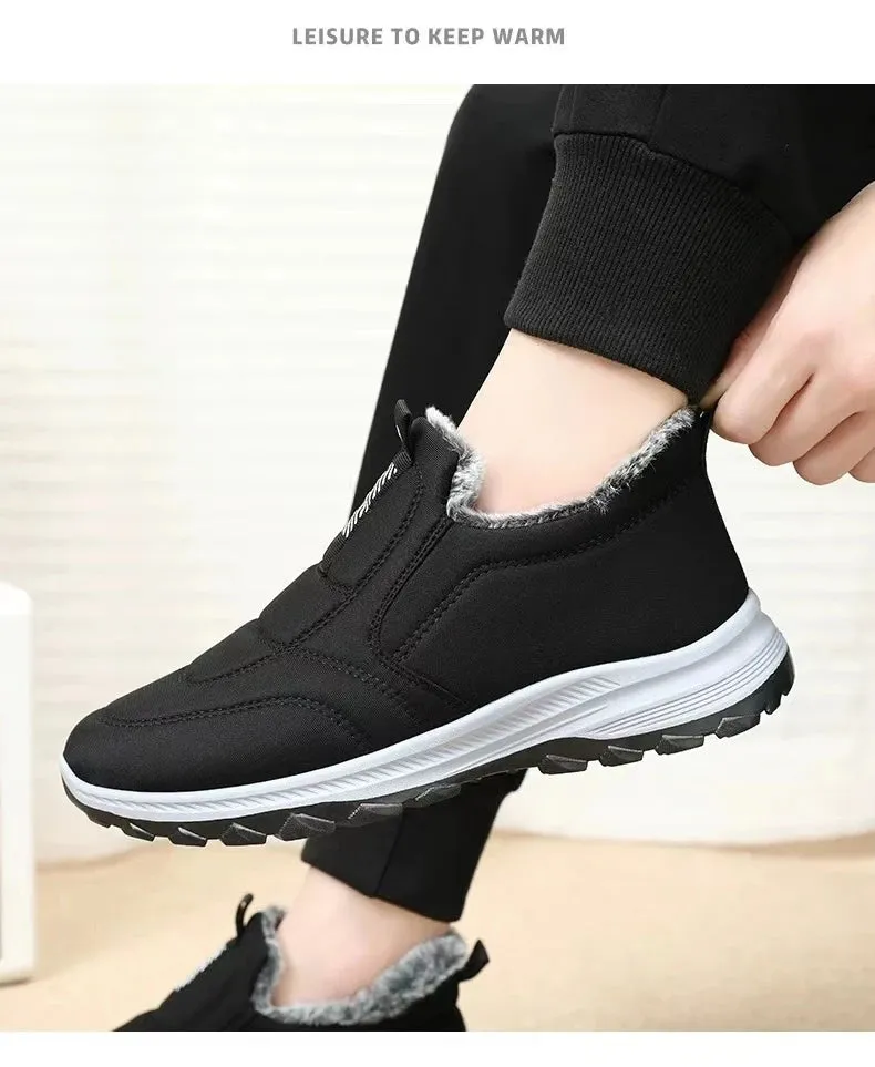 Snow Boots Thick Fur Non-slip Sneakers for Men – Cotton Ankle Boots, Lightweight Outdoor Hiking Shoes, Warm Walking Boots for Winter