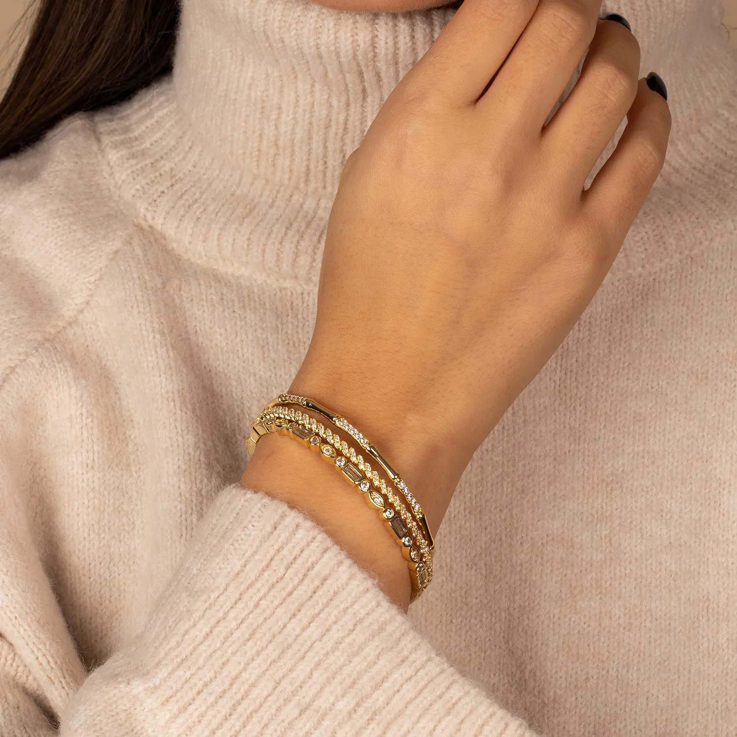 Solid/Pave Thin Bamboo Bangle Bracelet