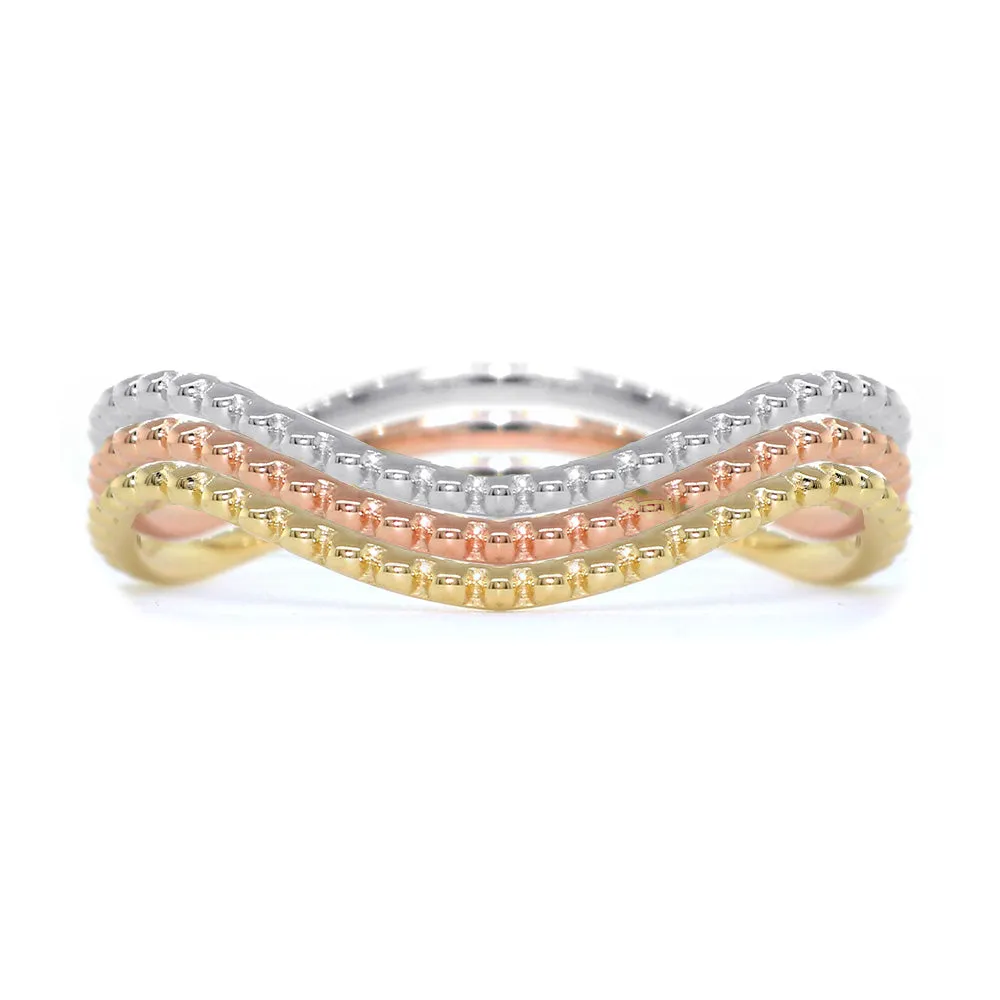Stackable Curvy Beads Band, 1mm Wide in 14K Pink, Rose Gold