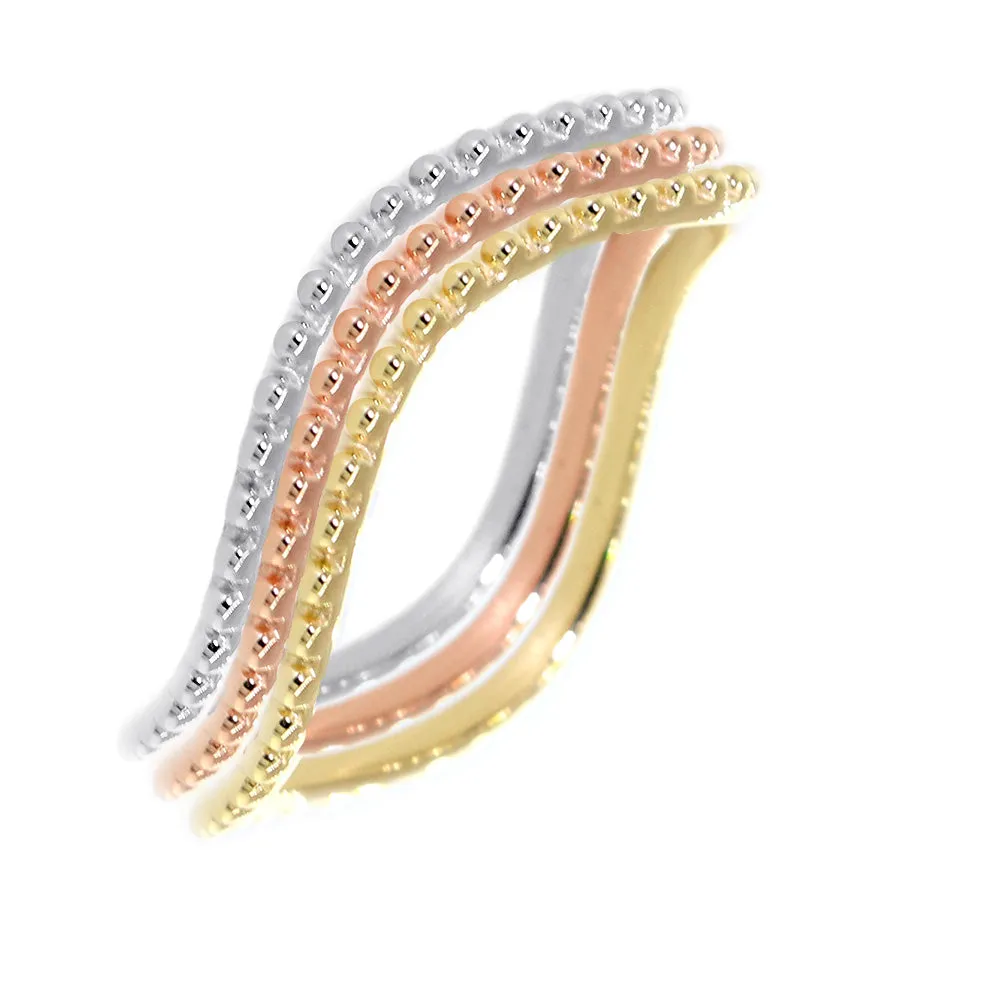 Stackable Curvy Beads Band, 1mm Wide in 14K Pink, Rose Gold