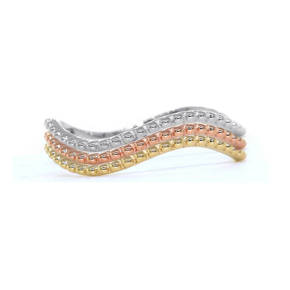 Stackable Curvy Beads Band, 1mm Wide in 14K Pink, Rose Gold