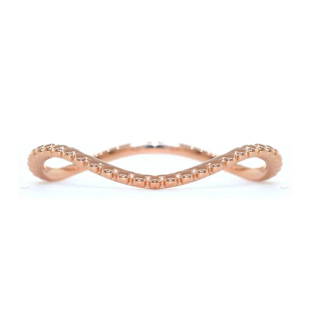 Stackable Curvy Beads Band, 1mm Wide in 14K Pink, Rose Gold