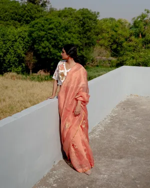 Suparna Som padmadhaari sari 48 inch width by 5.5 meter length Peach silk - delivery Time 8 weeks Festive 24 LOOK-13