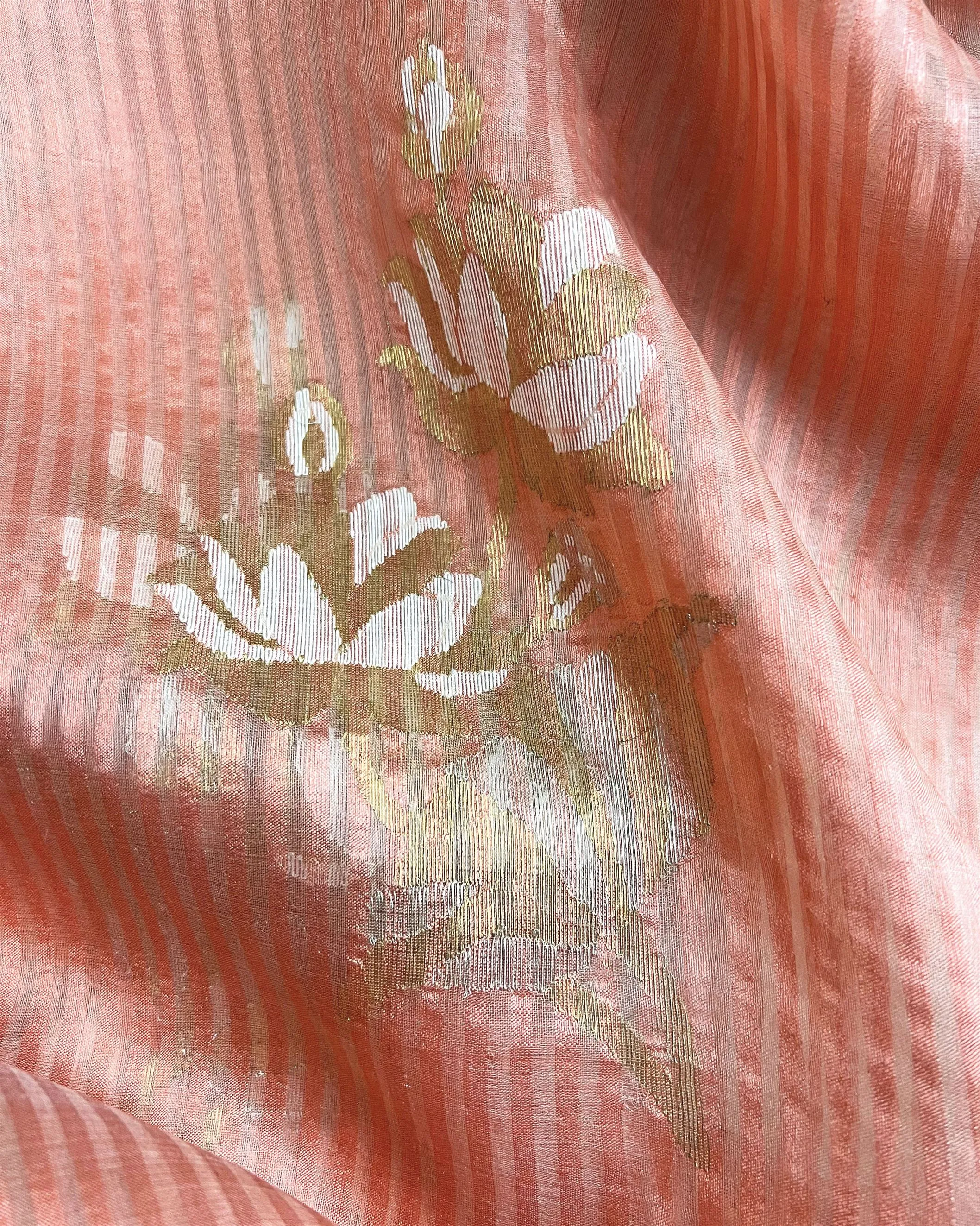 Suparna Som padmadhaari sari 48 inch width by 5.5 meter length Peach silk - delivery Time 8 weeks Festive 24 LOOK-13