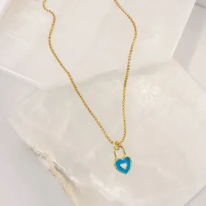 TEAL BLUE HEART LOCK SUPER MINI necklace
