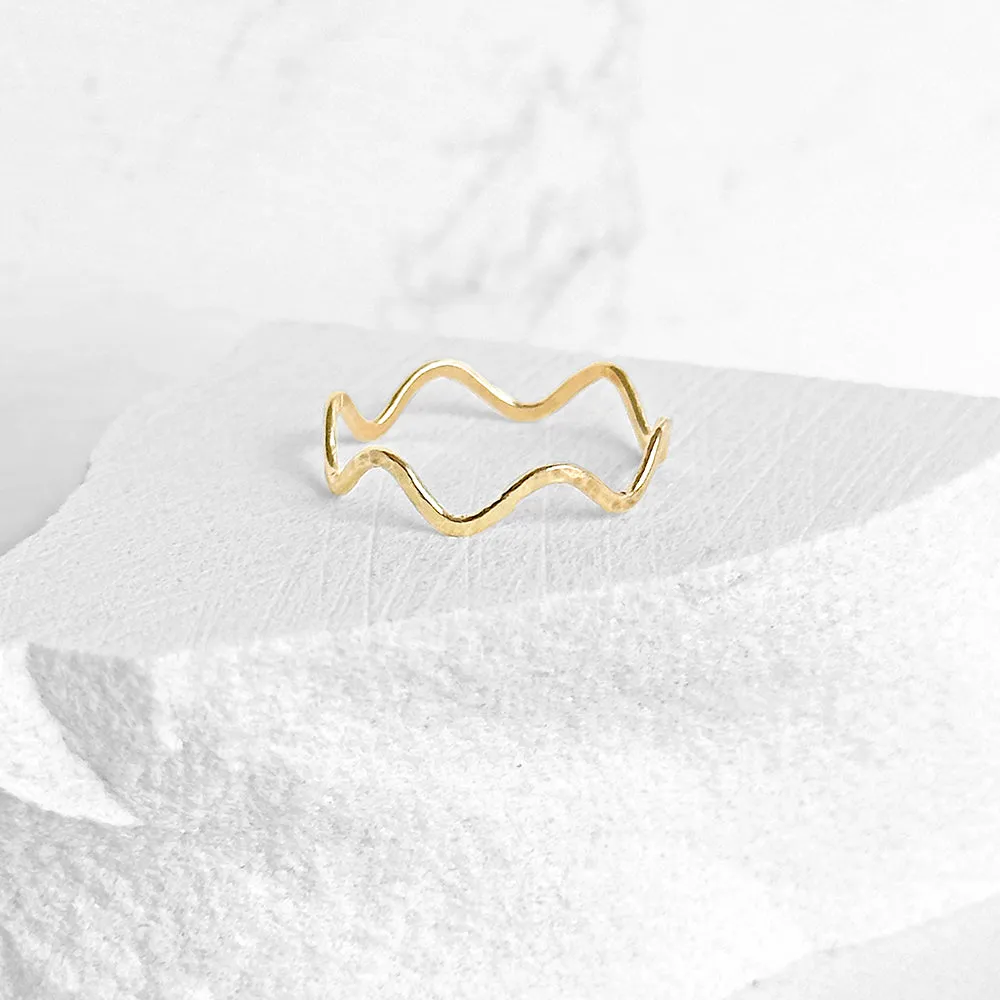 Thin Hammered Gold Squiggle Ring