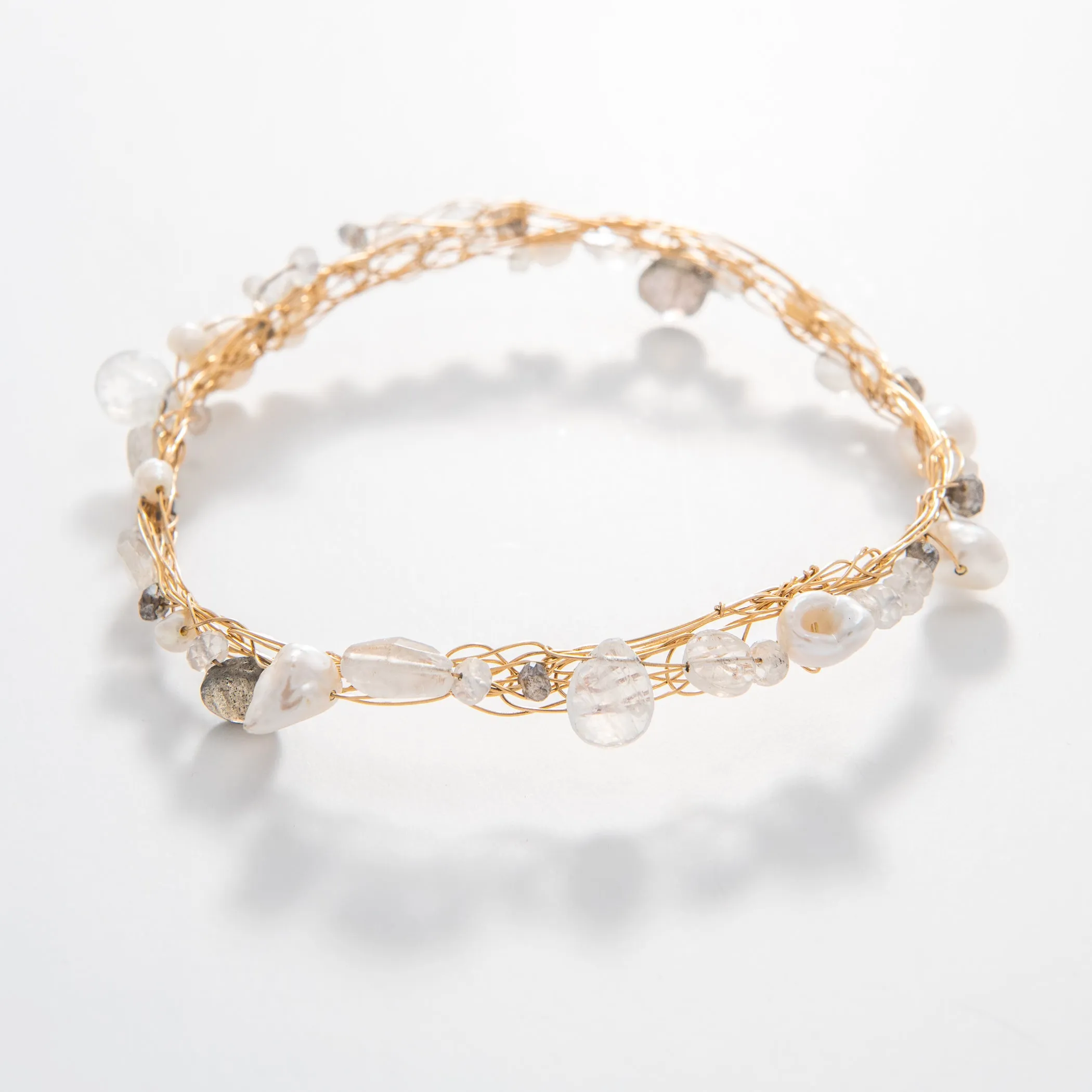 Thin Pearl & Gemstone Bangle