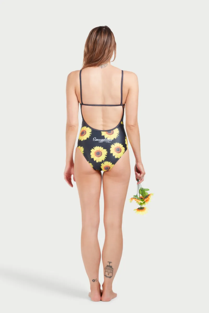 Thin Strap Racer in Black Sunflower