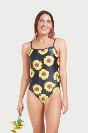 Thin Strap Racer in Black Sunflower