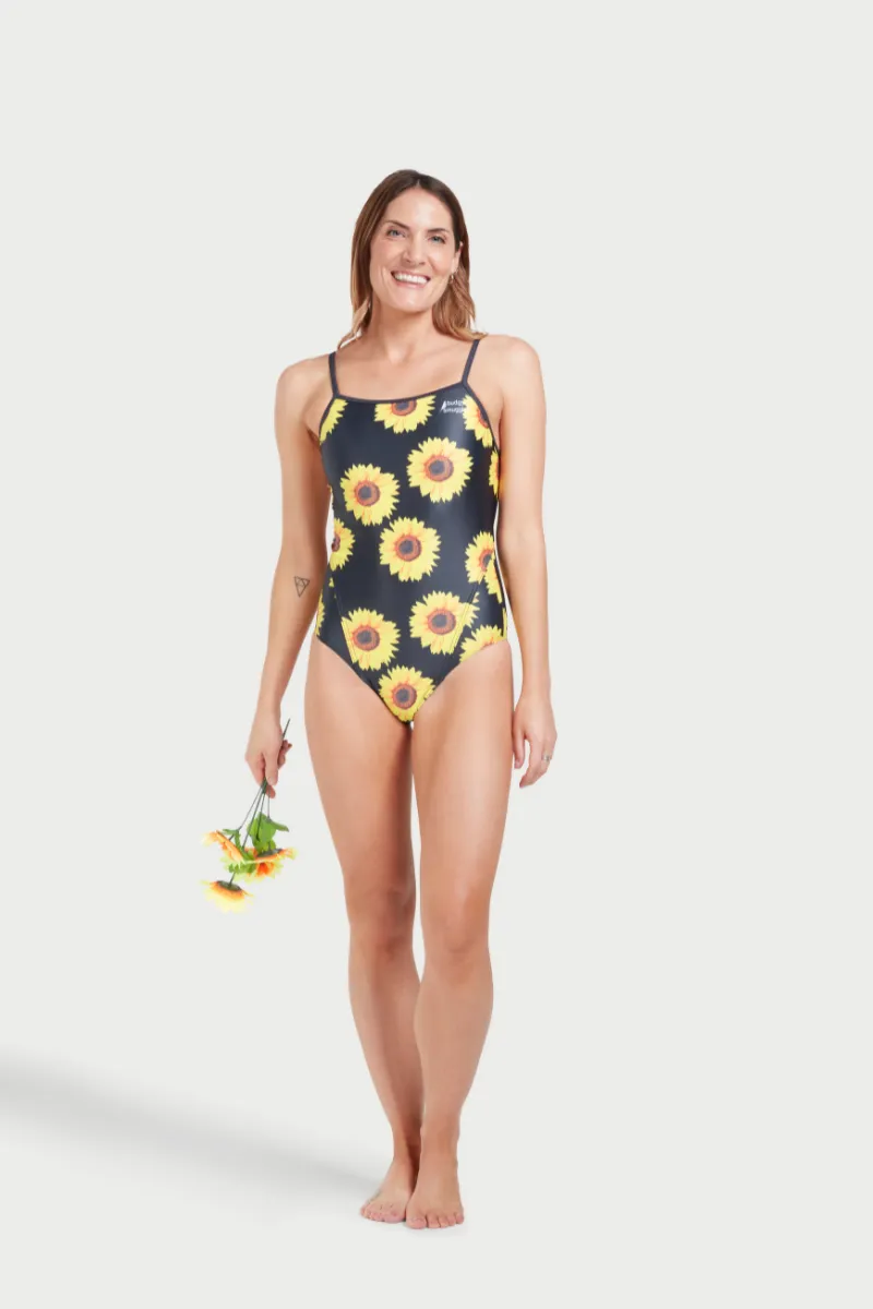 Thin Strap Racer in Black Sunflower