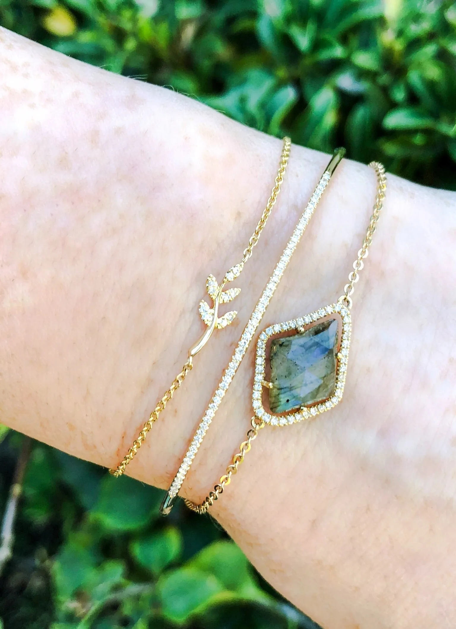 Thin Yellow Gold Diamond Bangle