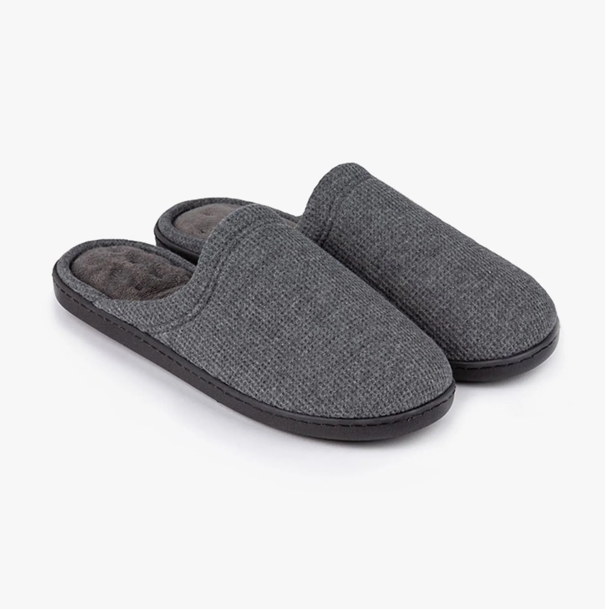 Totes Isotoner WAFFLE Mens Mule Slippers Grey