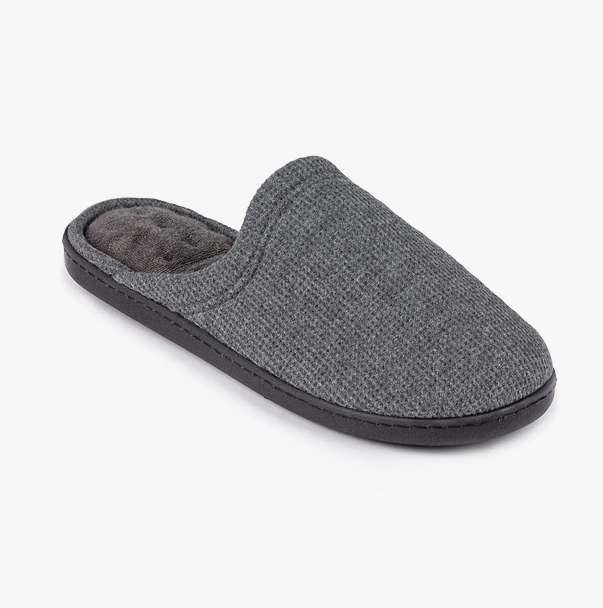 Totes Isotoner WAFFLE Mens Mule Slippers Grey