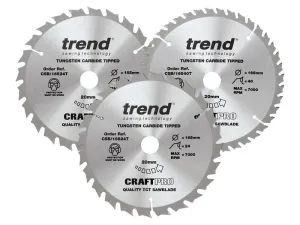 TREND CraftPro Cordless Saw Blade 165 x 20mm x 24T/40T (Pack 3)