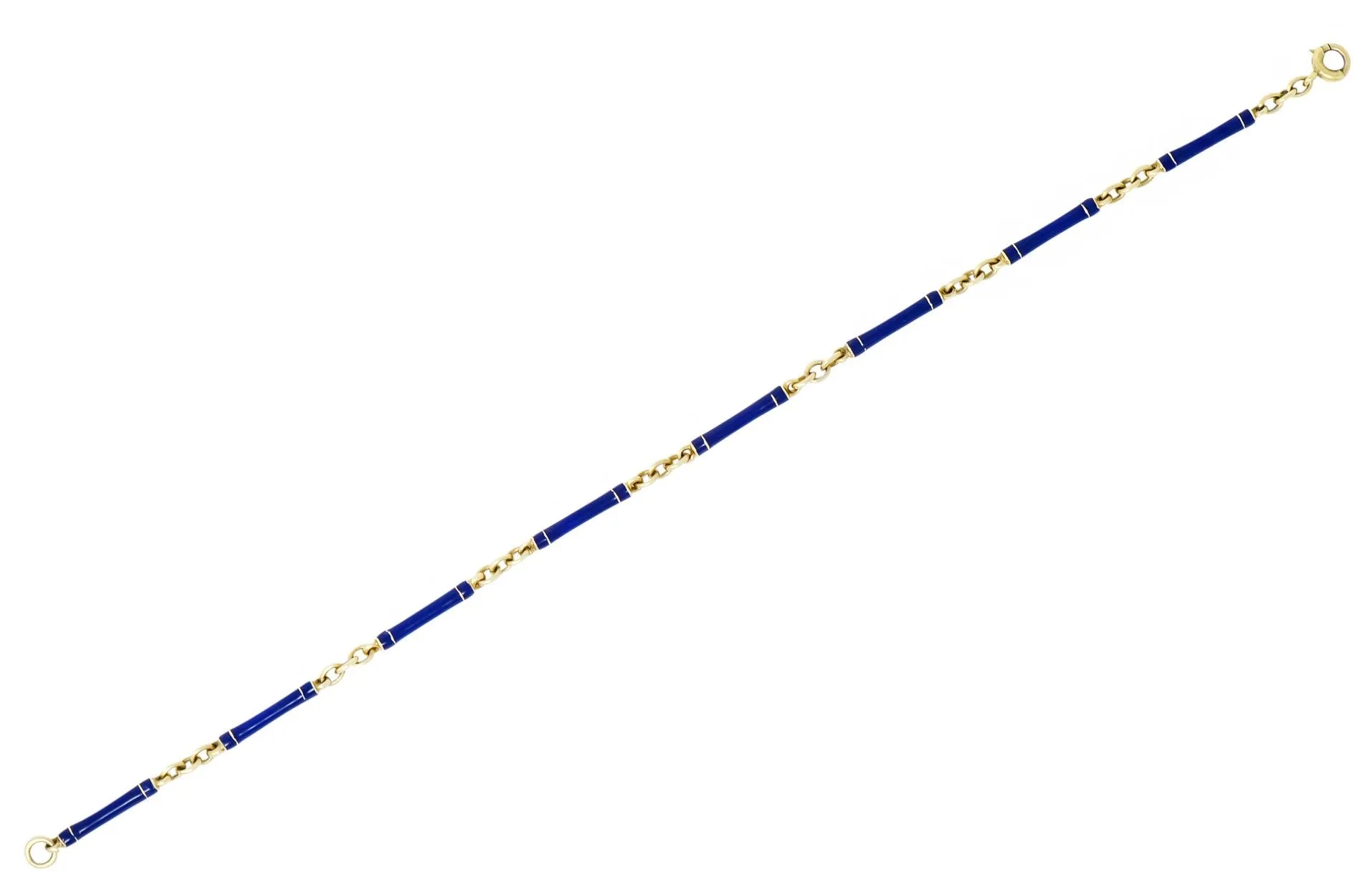 Victorian Blue Enamel 14 Karat Gold Link Bracelet