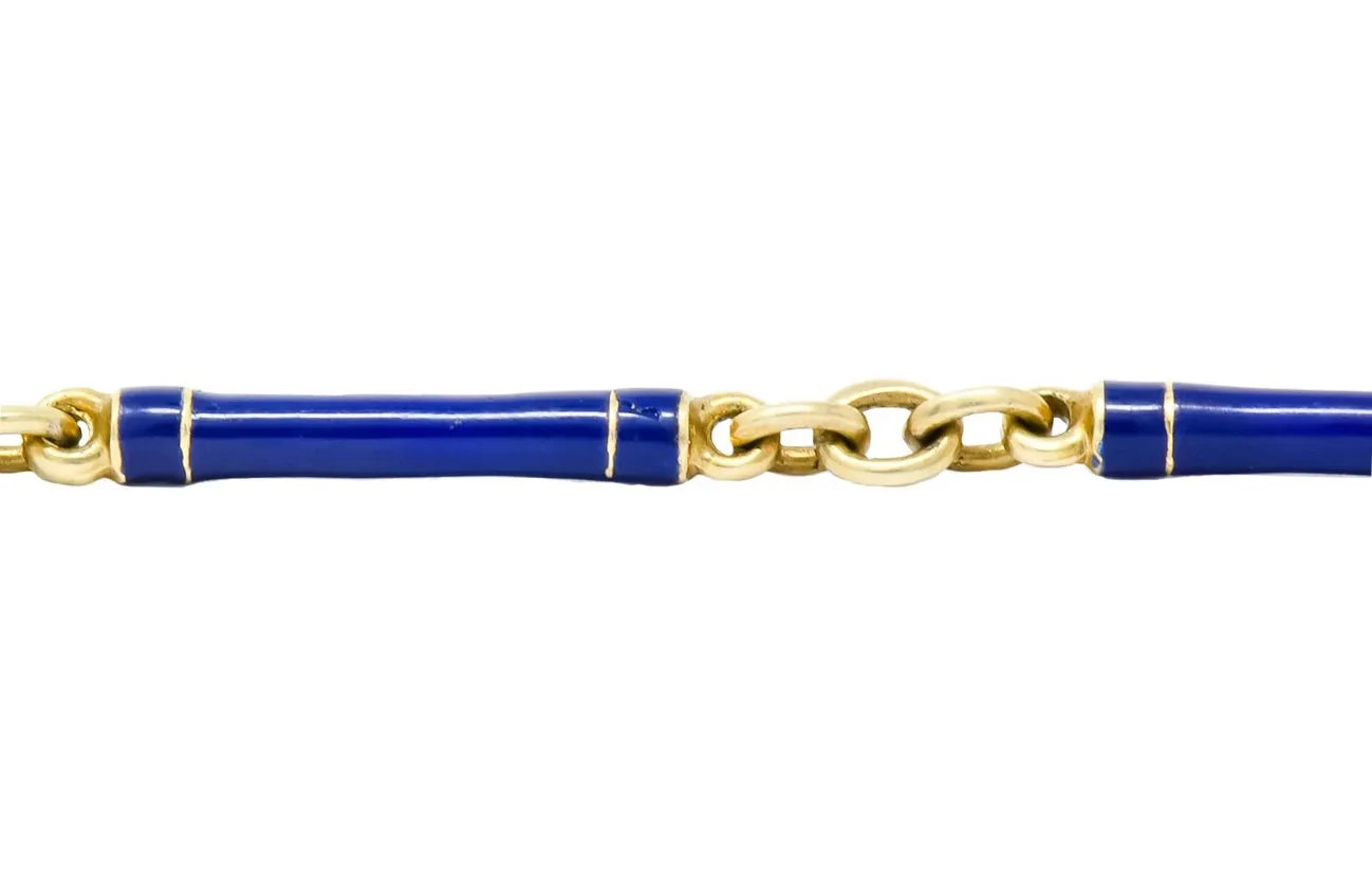 Victorian Blue Enamel 14 Karat Gold Link Bracelet