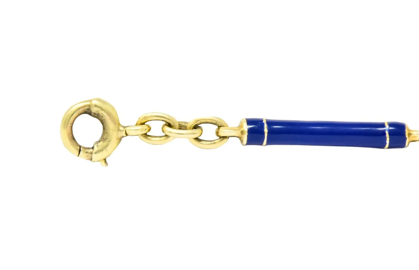Victorian Blue Enamel 14 Karat Gold Link Bracelet