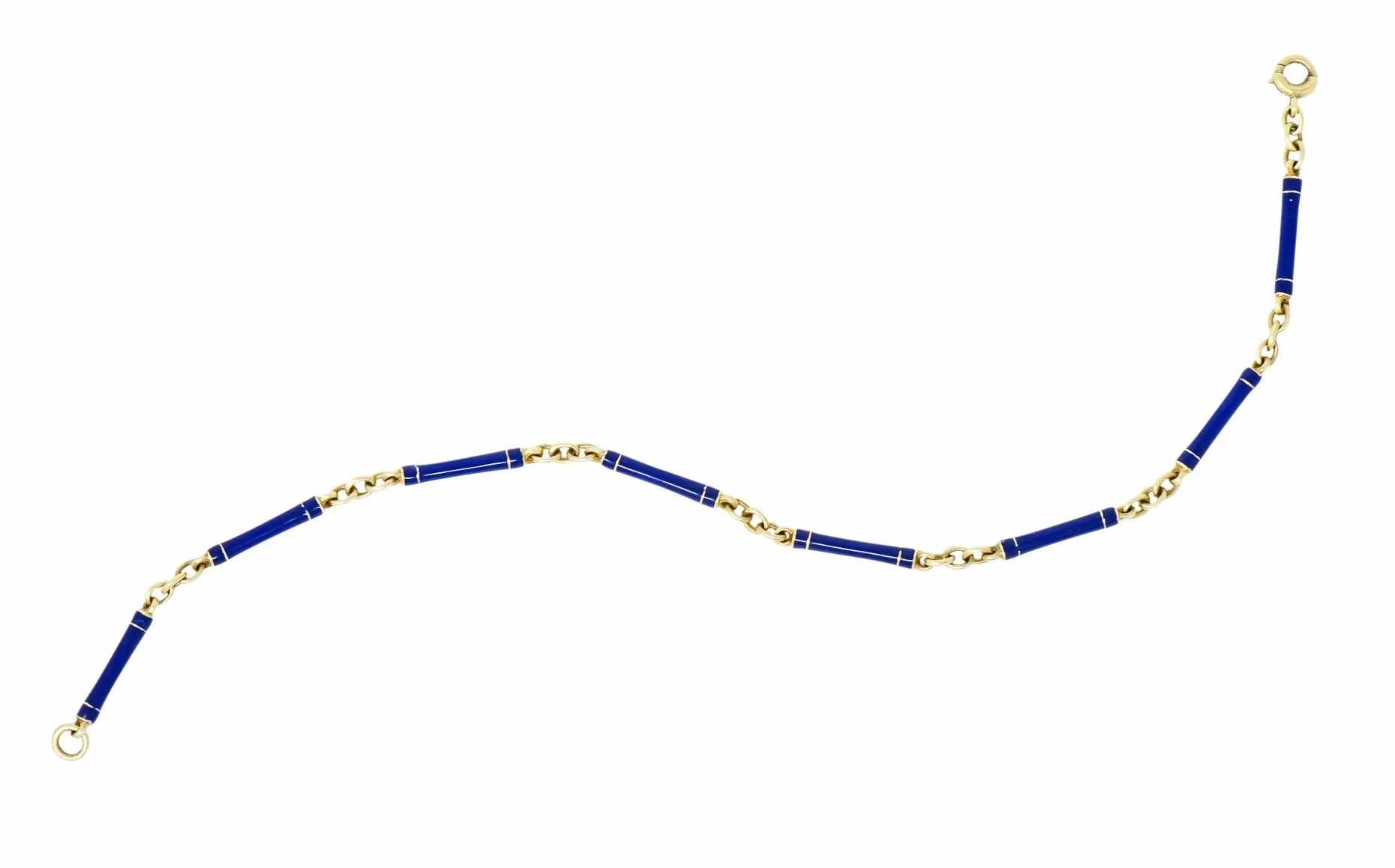 Victorian Blue Enamel 14 Karat Gold Link Bracelet
