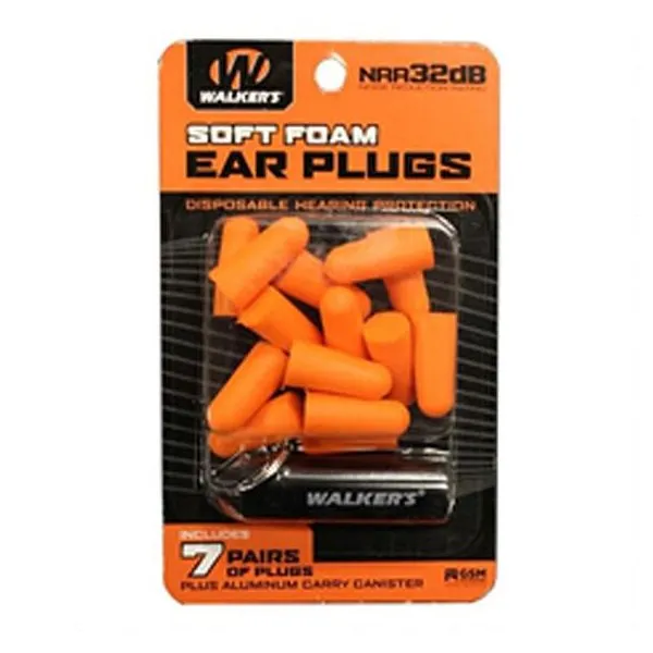 Walkers 7PR Foam Ear Plugs With Canister GWP-PLGCAN-OR