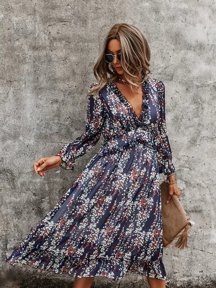 Zarnish Midi Dress - Navy Print