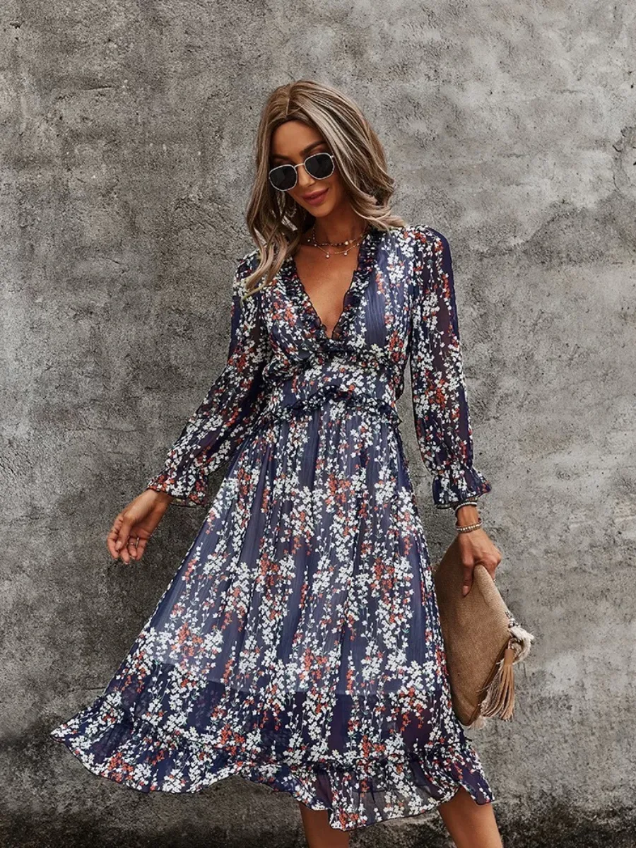 Zarnish Midi Dress - Navy Print