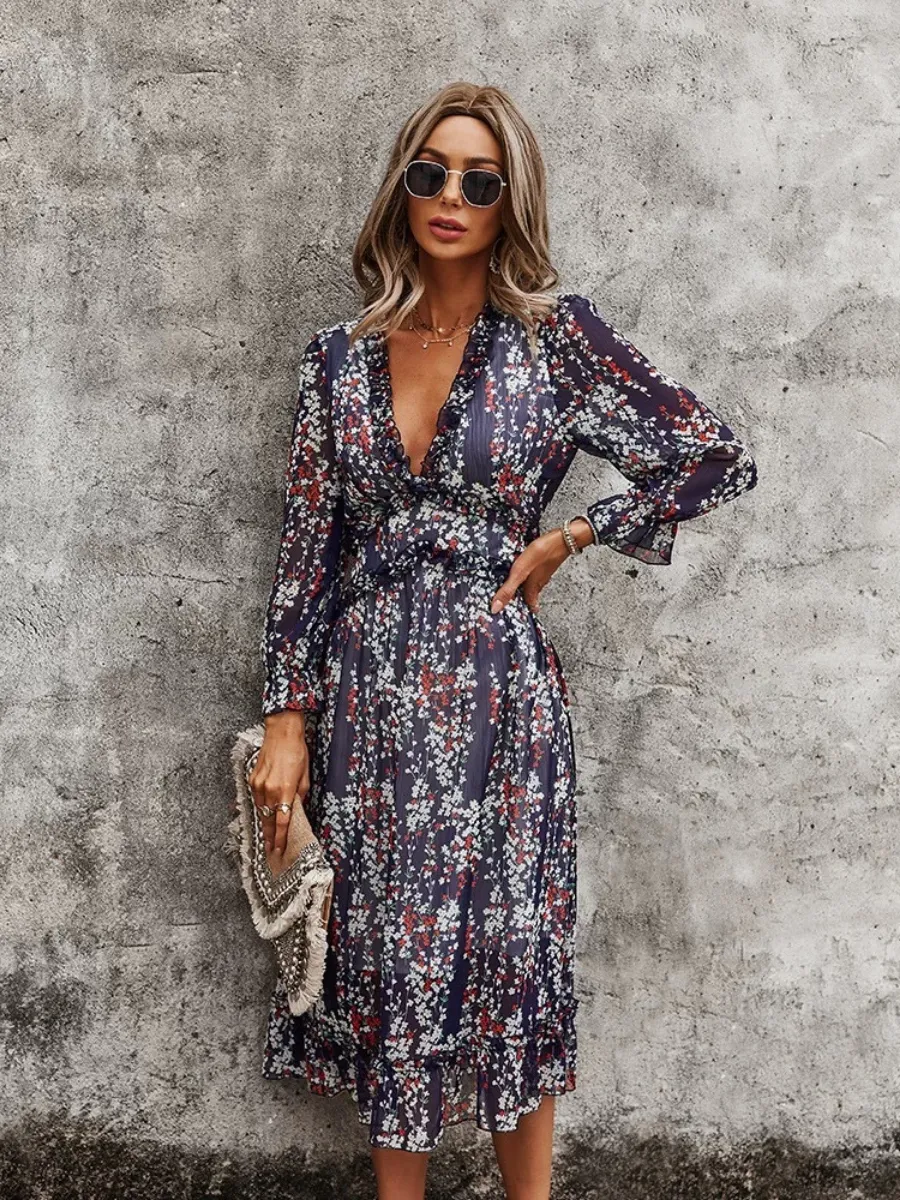 Zarnish Midi Dress - Navy Print